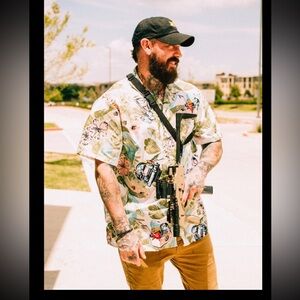 Hoo Doggy Optic Cocktail Floral Aloha Short Sleeve Men Shirt Relaxed Fit Large